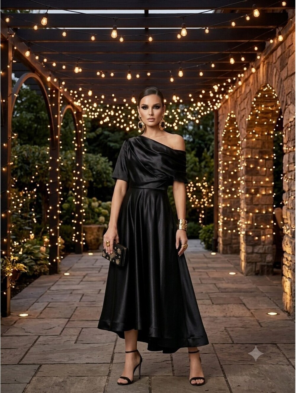 Vintage Black Satin Draped Cowl Neck Gown Size 12 Old Hollywood Glam